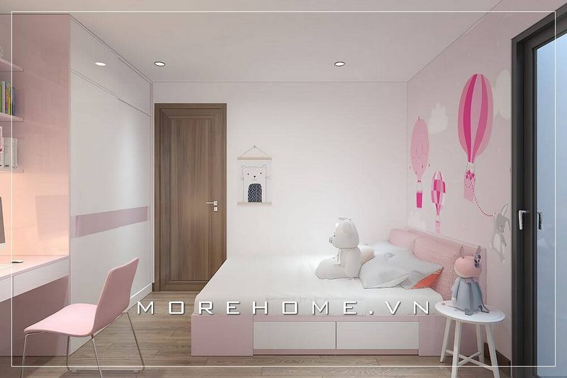 Giường ngủ bé gái gỗ công nghiệp được kết hợp hài hòa giữa 2 gam màu trắng và hồng, tạo nên một không gian phòng ngủ ý nghĩa và ấn tượng.